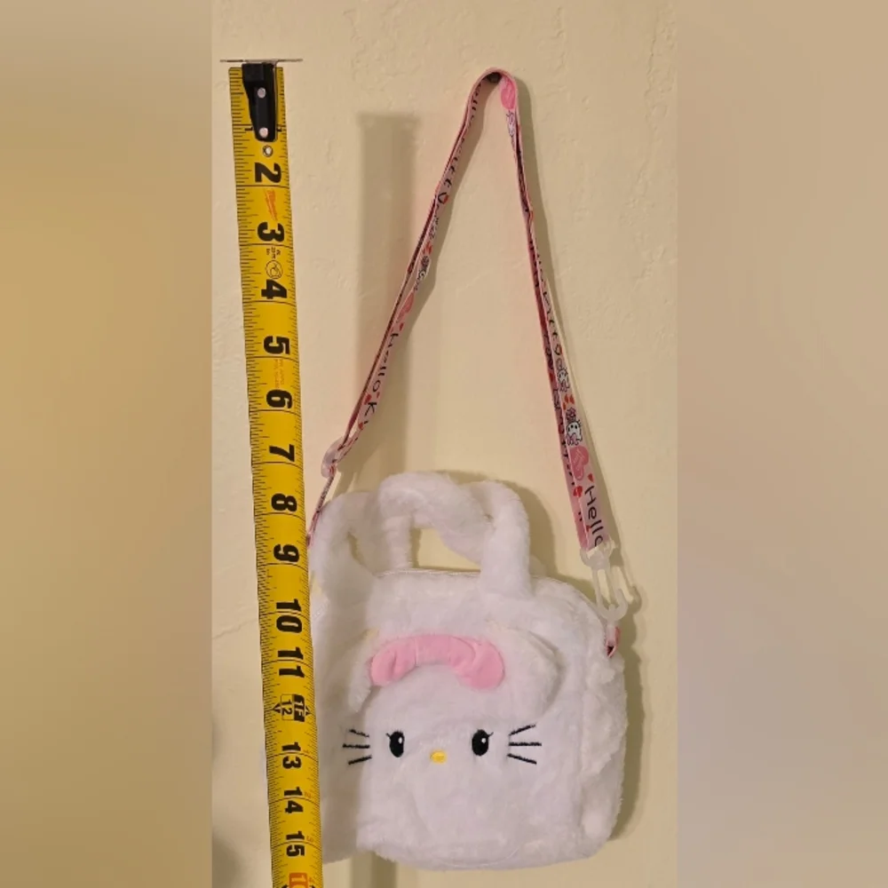 NWT Sanrio Hello Kitty Fluffy White and Pink Adjustable Crossbody Bag